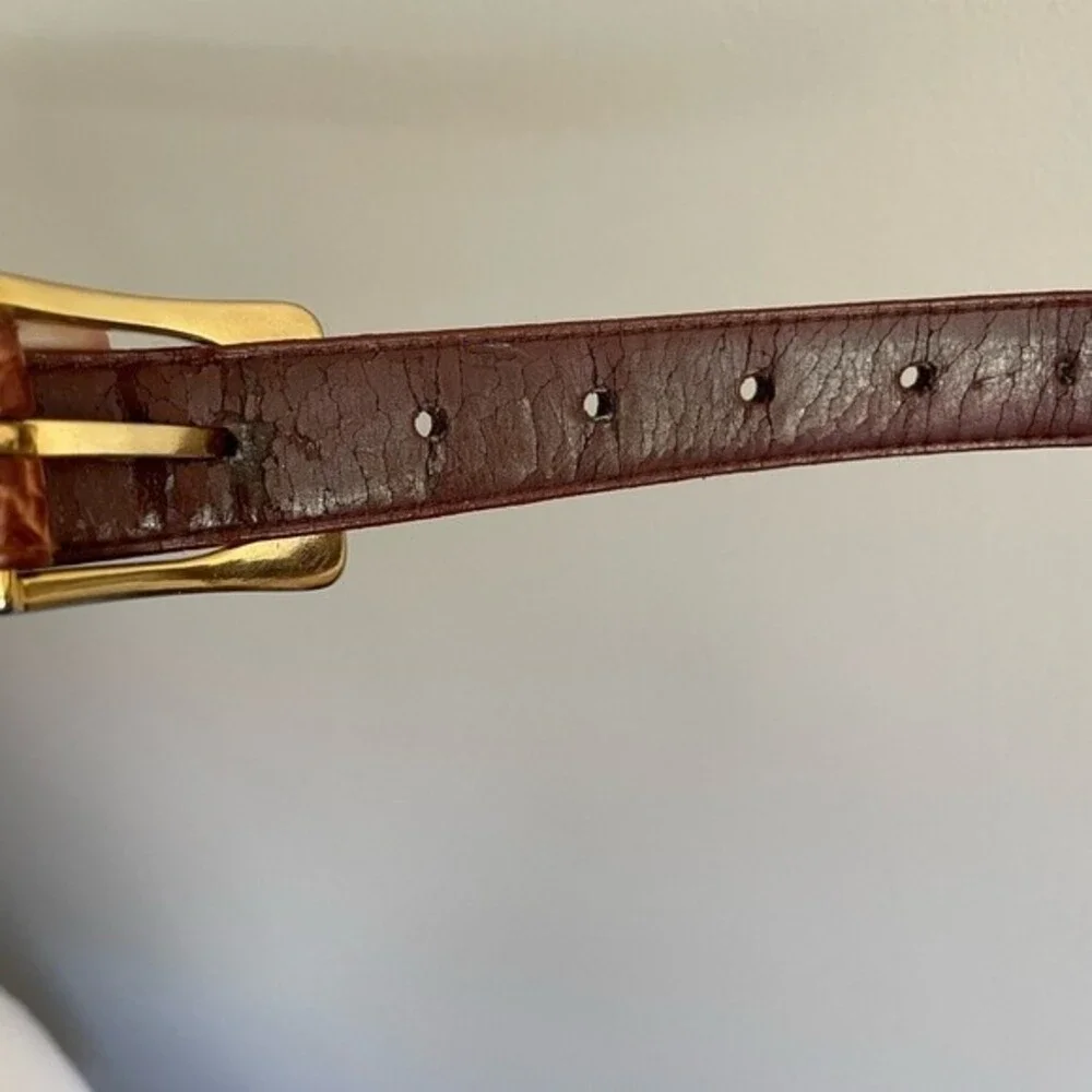 Vintage Italian Calfskin Leather & Brass Buckle Belt